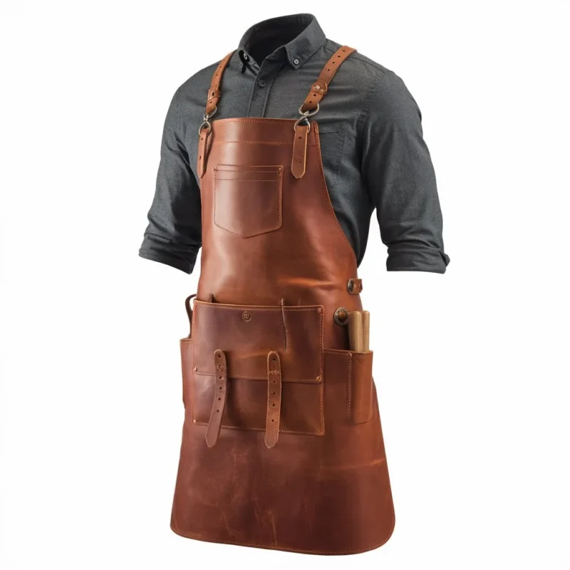 Men’s Chocolate Brown Crazy Horse Leather Blacksmith Apron by Leather Apron Store