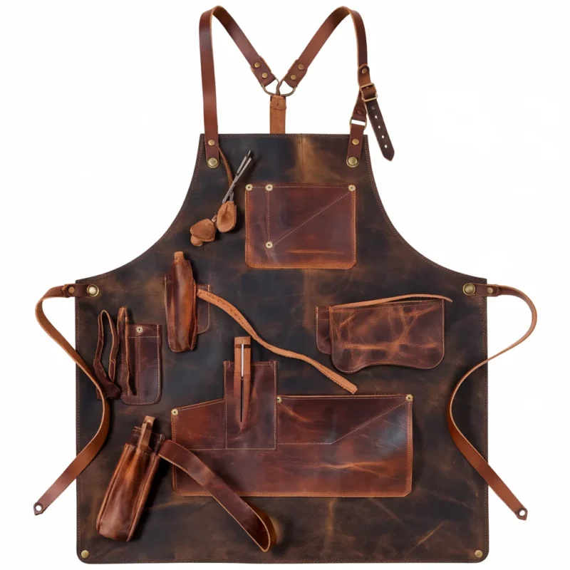 Men’s Brown Crazy Horse Leather Bartender Apron by Leather Apron Store